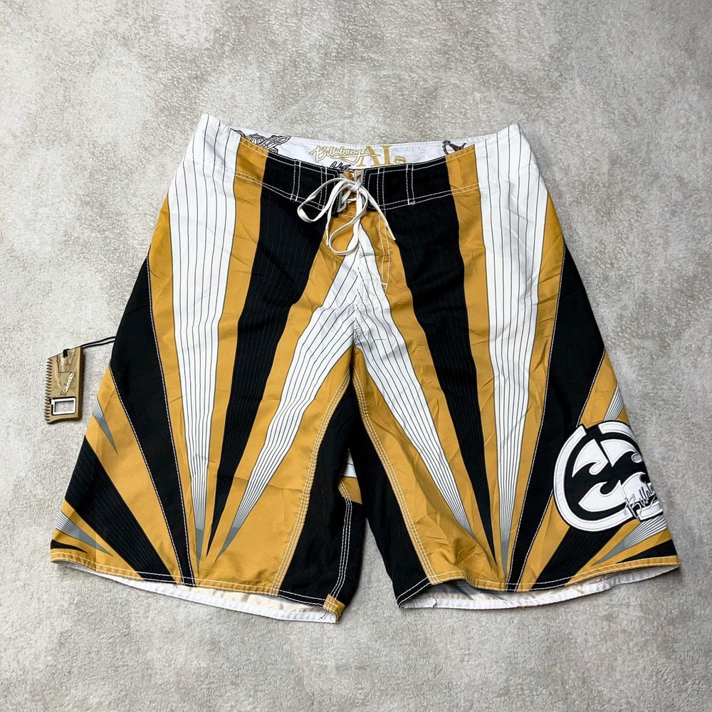 Vtg Billabong Andy Irons Samurai Rising Sun Board Shorts BOTTLE OPENER Men 36